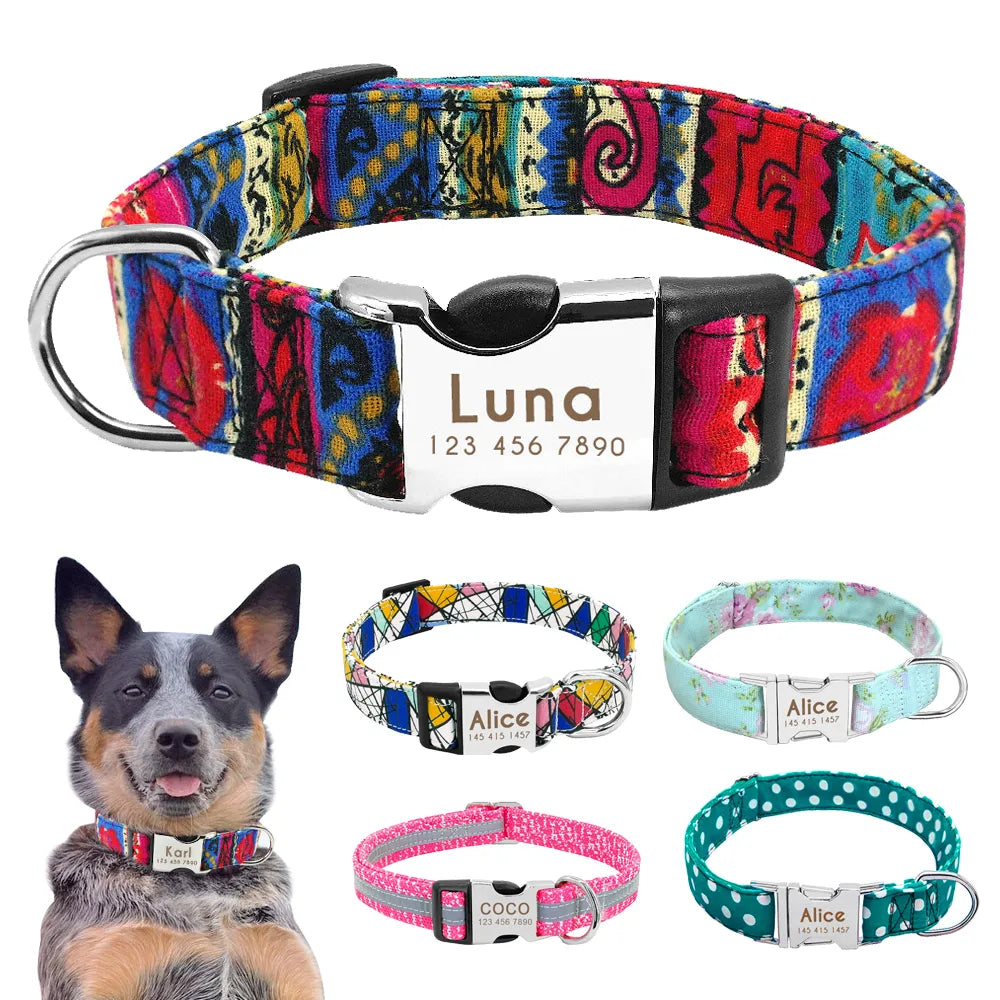 Personalized Nylon Dog Collar – Engraved ID Tag - Happy Tail Center