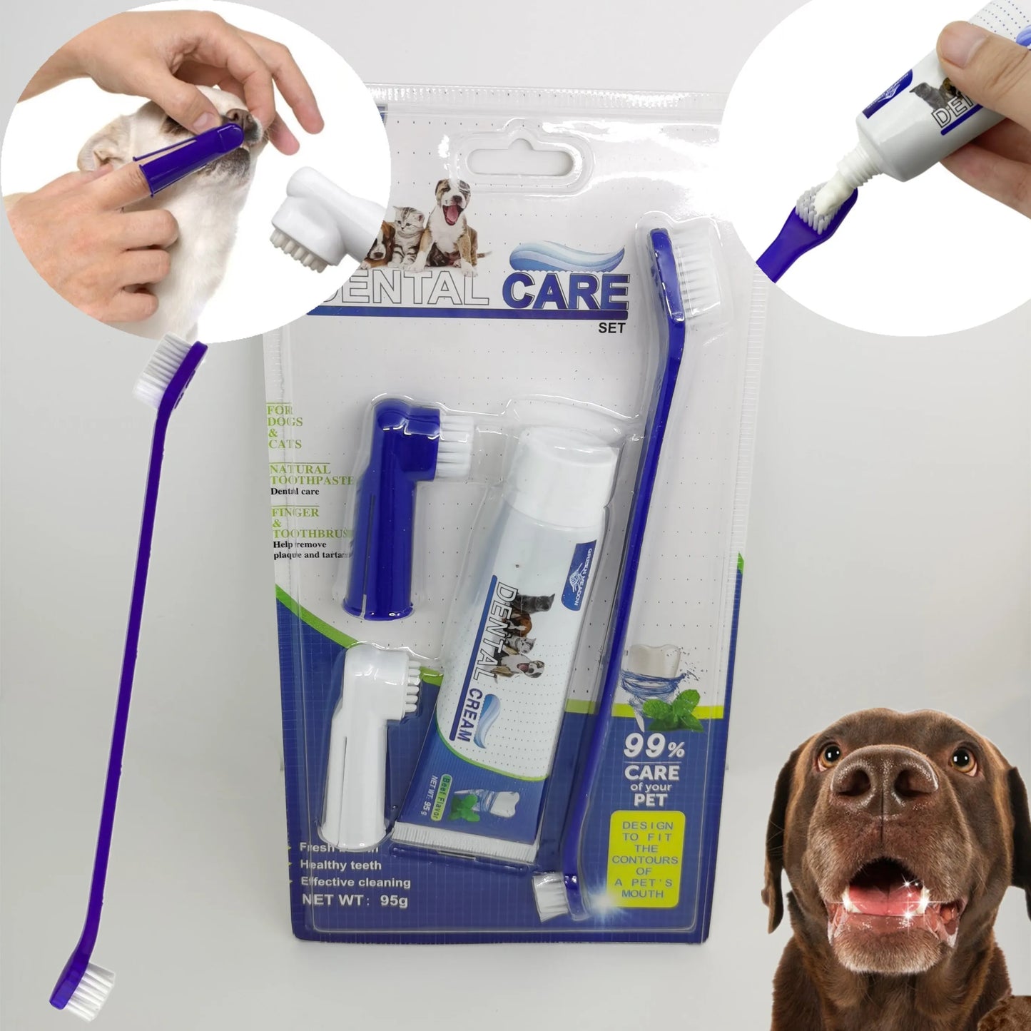 Pet Toothbrush and Toothpaste Kit | Dog & Cat Oral Cleaner for Dental Care