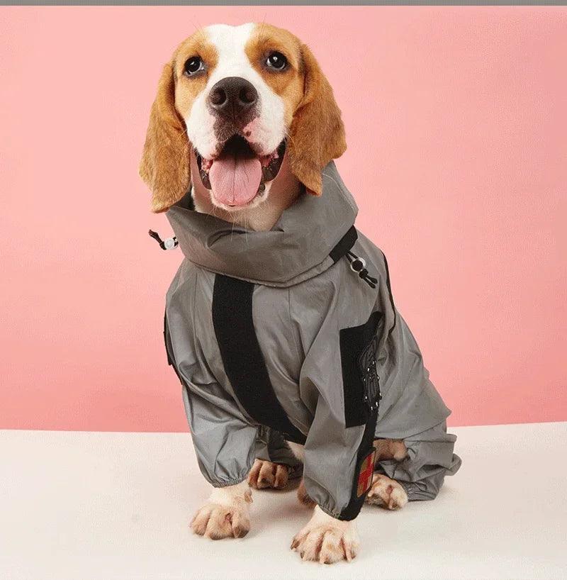 Reflective Outdoor Large Dog Raincoat: Waterproof Sunscreen Hoodie Jacket - Happy Tail Center