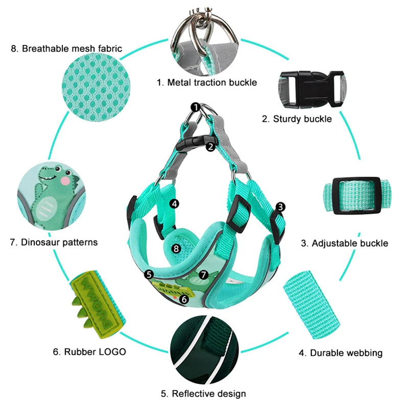 Reflective Pet Harness with Leash for Small to Medium Dogs