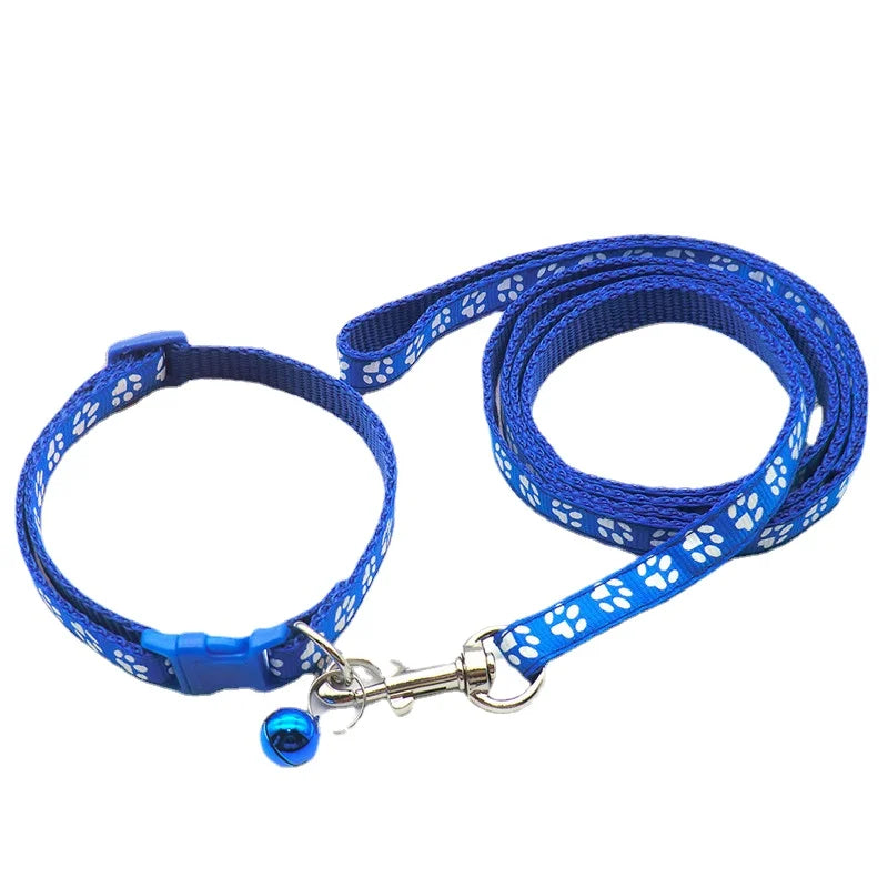 Cute Dog Paw Print Pet Traction Rope Collar Set - Stylish and Adjustable Accessories for Pets