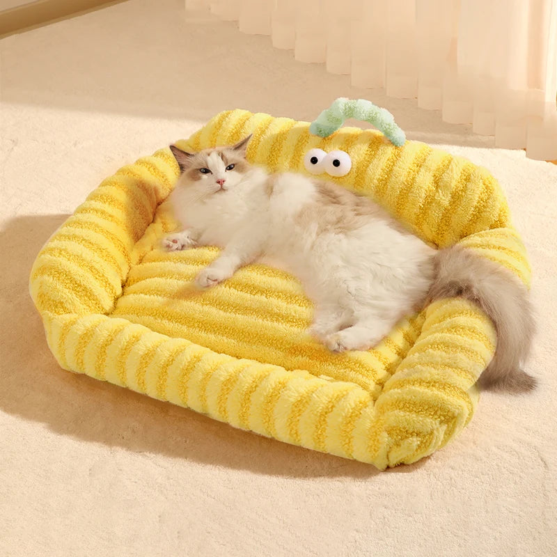 Winter Warm Cat Sofa Bed | Detachable Plush Sleeping Cushion for Small Pets