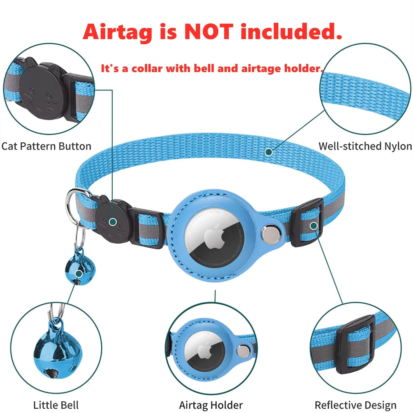 Reflective AirTag Collar for Cats - Protective Case for Anti-Lost Tracker