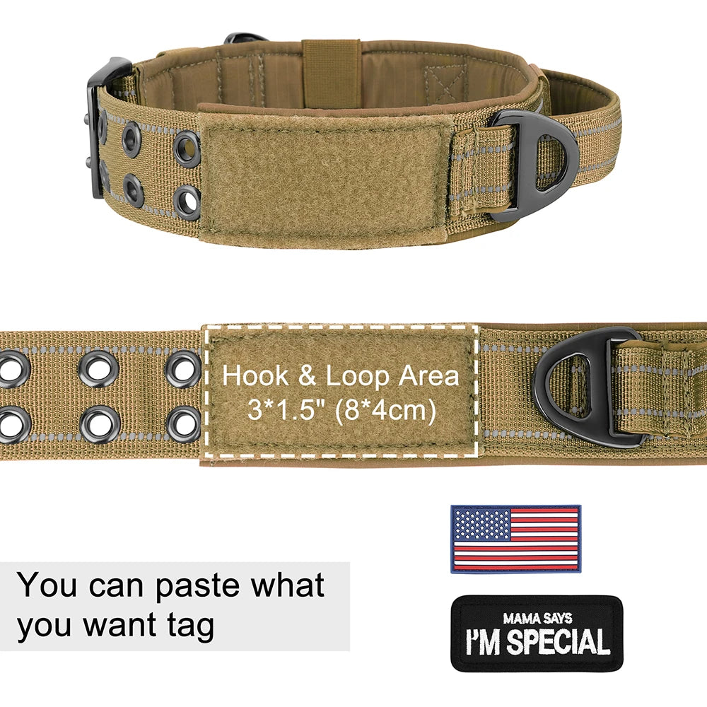 Military Tactical Dog Collar - Nylon Wide Training Collar with Handle for Medium and Large Dogs - Happy Tail Center