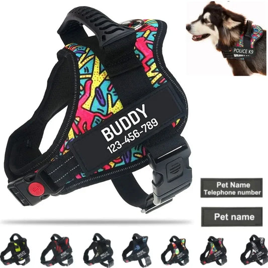 Personalized No Pull Dog Harness - Custom Name and Phone Number - Heavy Duty Pet Vest - Happy Tail Center