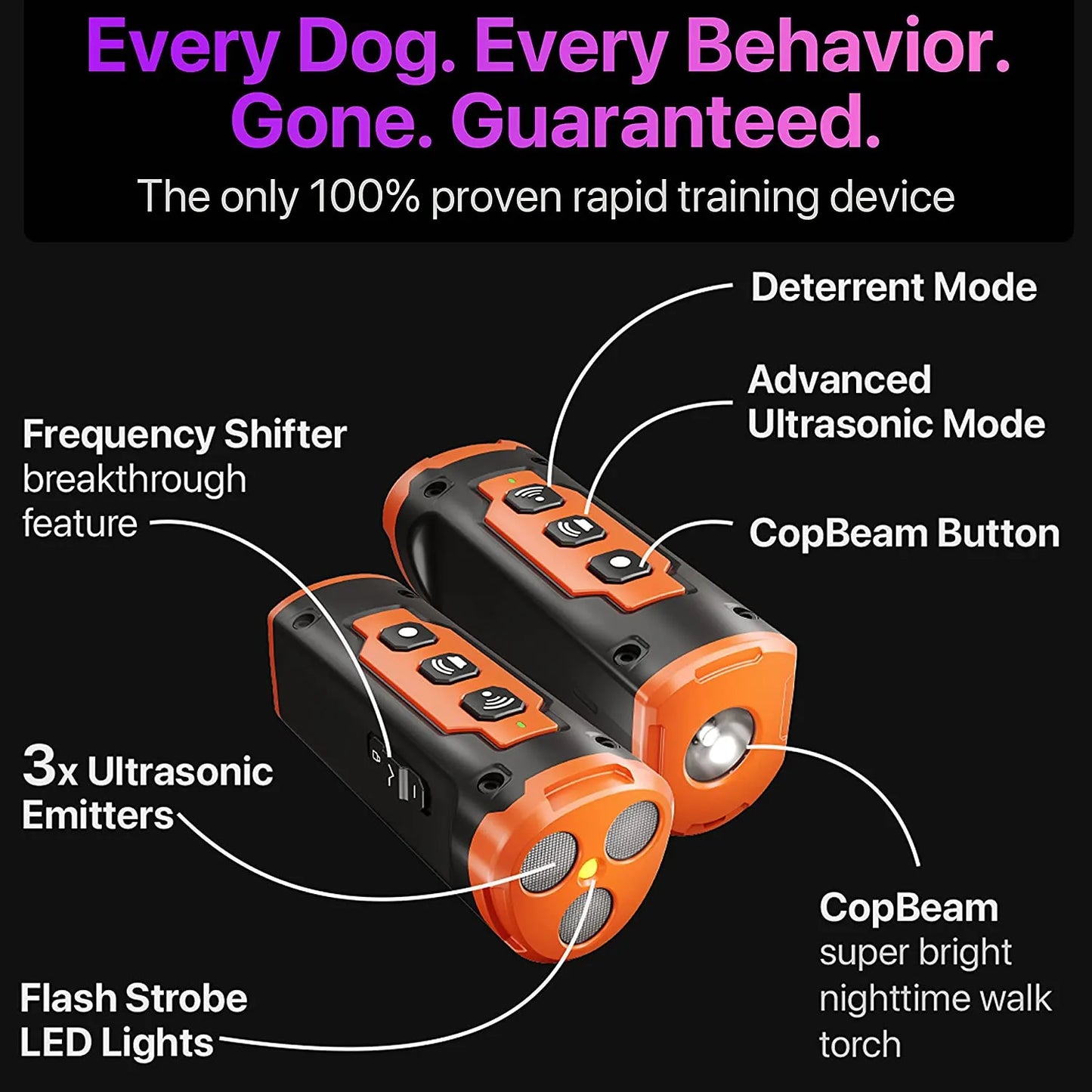2024 Ultrasonic Anti-Bark Dog Training & Repeller Device with LED Flashlight