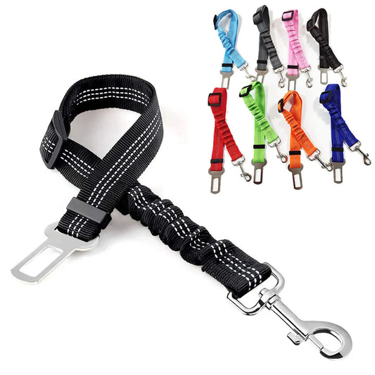 Retractable Pet Dog Car Seat Belt with Elastic Buffer and Reflective Safety Features