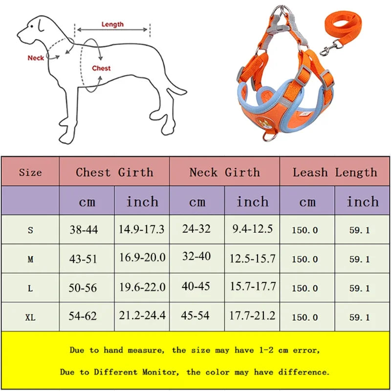 Adjustable Harness Leash Set for Small & Medium Dogs | Reflective Vest for Pet Walking