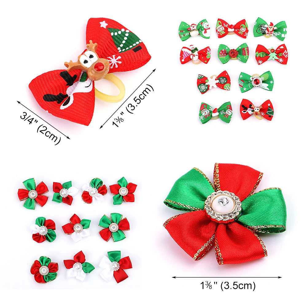 10 Pcs Christmas Pet Bows – Festive Flower and Bowknot Hair Accessories for Dogs and Cats - Happy Tail Center