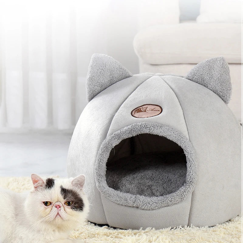 Cozy Cave Nest Cat Bed - Deep Sleep Comfort for Small Dogs and Cats