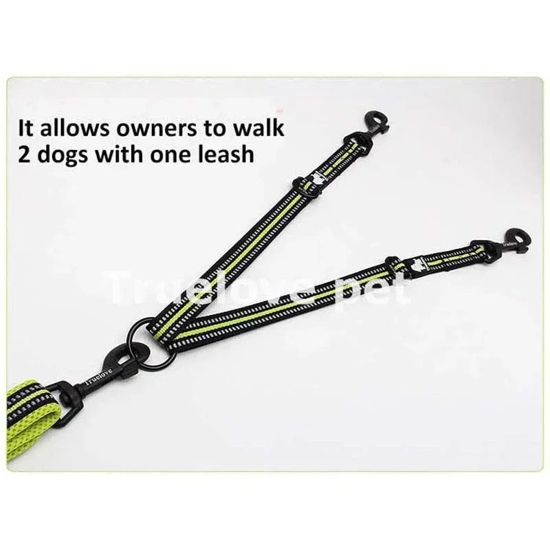 Reflective Nylon Double Dog Leash Coupler: No-Tangle Pet Leash for Training and Running - Happy Tail Center