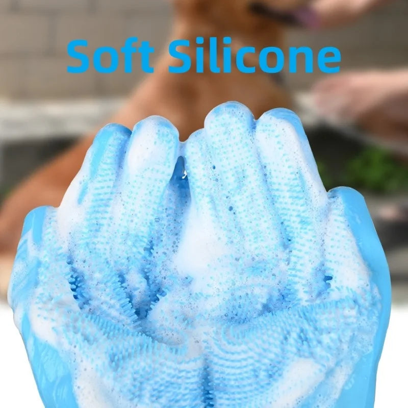 Pet Grooming Cleaning Gloves - Soft Silicone Bathing and Shampoo Scrubber - Hand Skin Protection for Dogs and Cats - Happy Tail Center