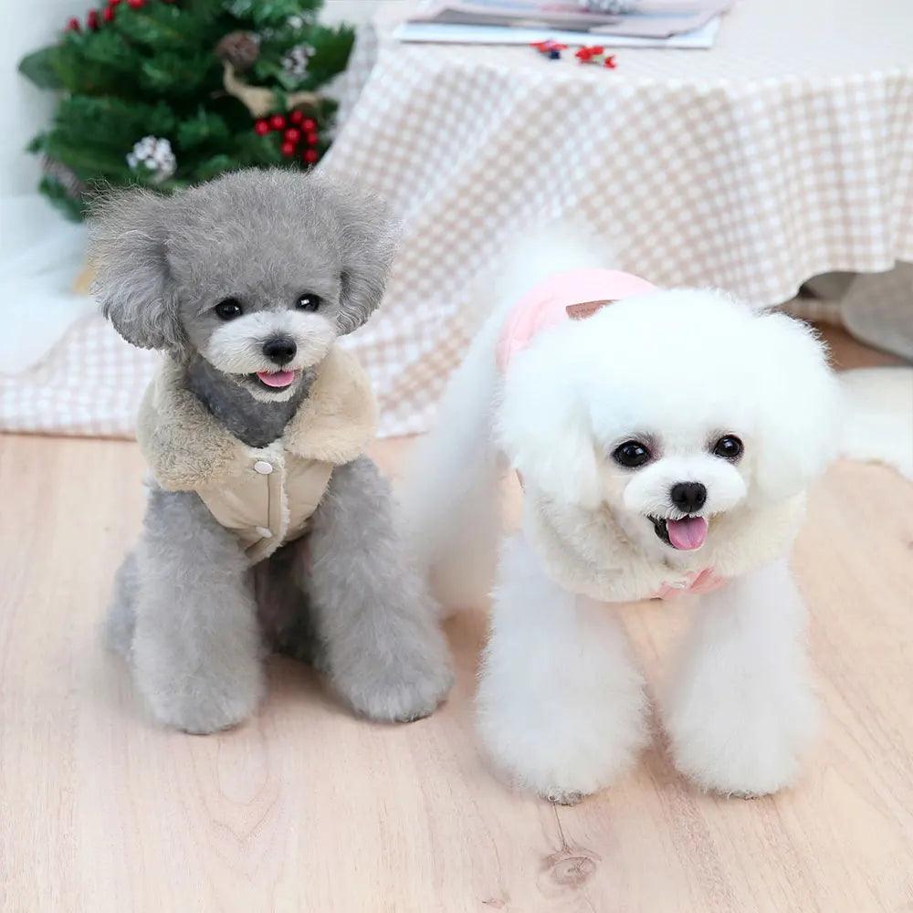 Cozy Winter Fur Collar Dog and Cat Clothes | Thick Cotton Puppy Coat for Small Breeds - Happy Tail Center