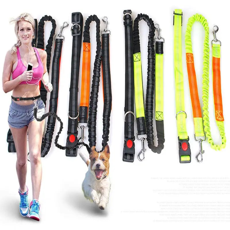 Hands-Free Retractable Dog Leash - Adjustable Waist Belt and Reflective Elastic Rope