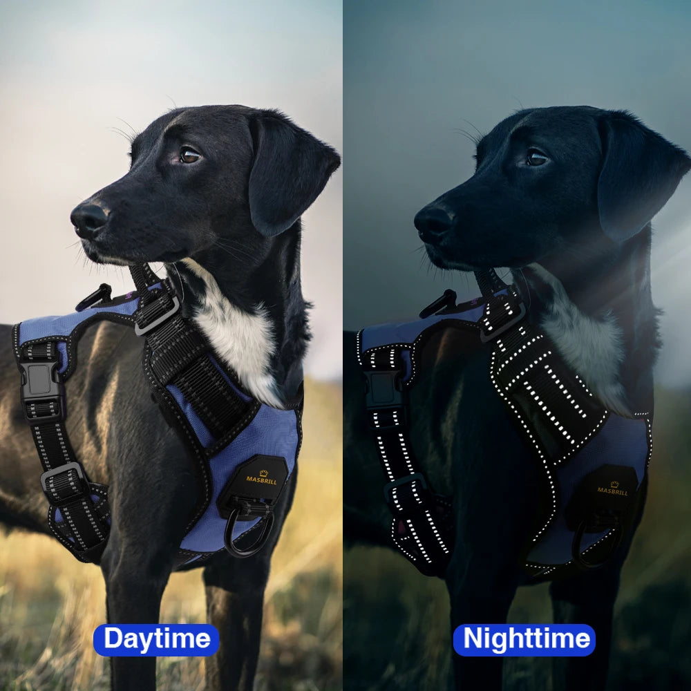 No Pull Dog Harness - Reflective Nylon Adjustable Vest for Medium and Large Dogs - Safety Lead for Walking and Running - Happy Tail Center