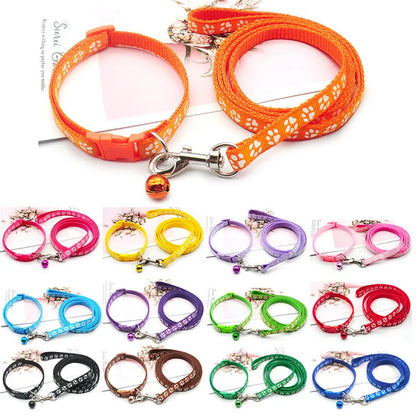 Cute Dog Paw Print Pet Traction Rope Collar Set - Stylish and Adjustable Accessories - Happy Tail Center