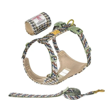 Adjustable No-Pull Pet Harness and Leash Set in Harris Tweed Fabric - View 7 - Happy Tail Center