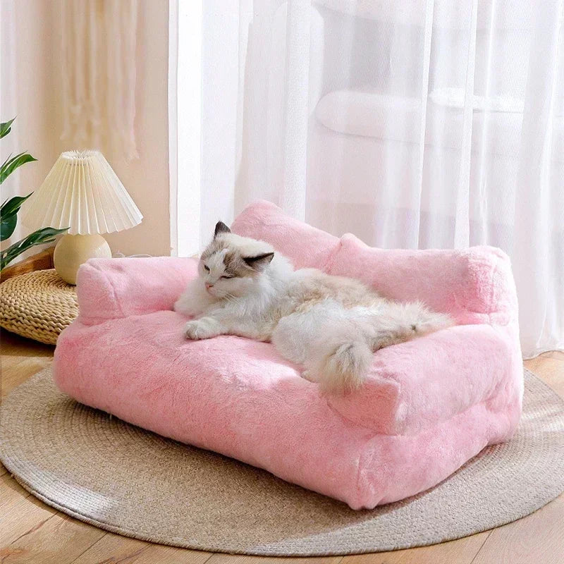 Winter Warm Cat Sofa Bed | Detachable Plush Sleeping Cushion for Small Pets