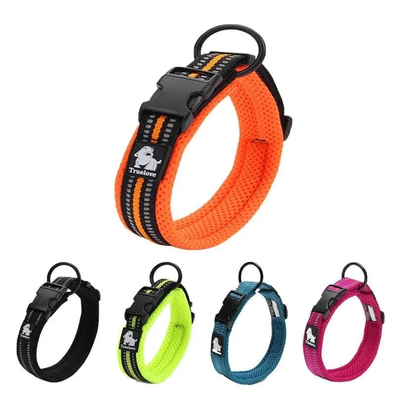 Adjustable Mesh Padded Pet Dog Collar | Reflective & Heavy-Duty Nylon for All Breeds - Happy Tail Center