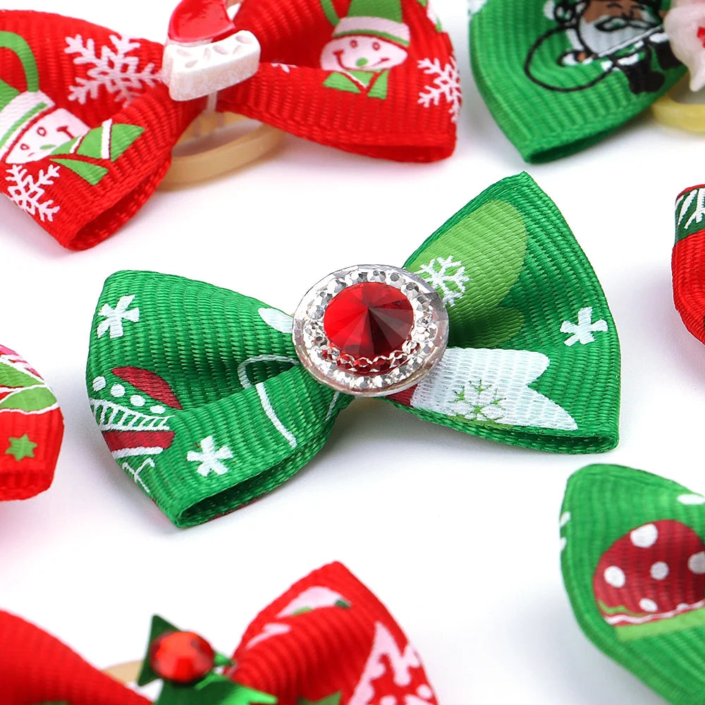 10 Pcs Christmas Pet Bows – Festive Flower and Bowknot Hair Accessories for Dogs and Cats - Happy Tail Center