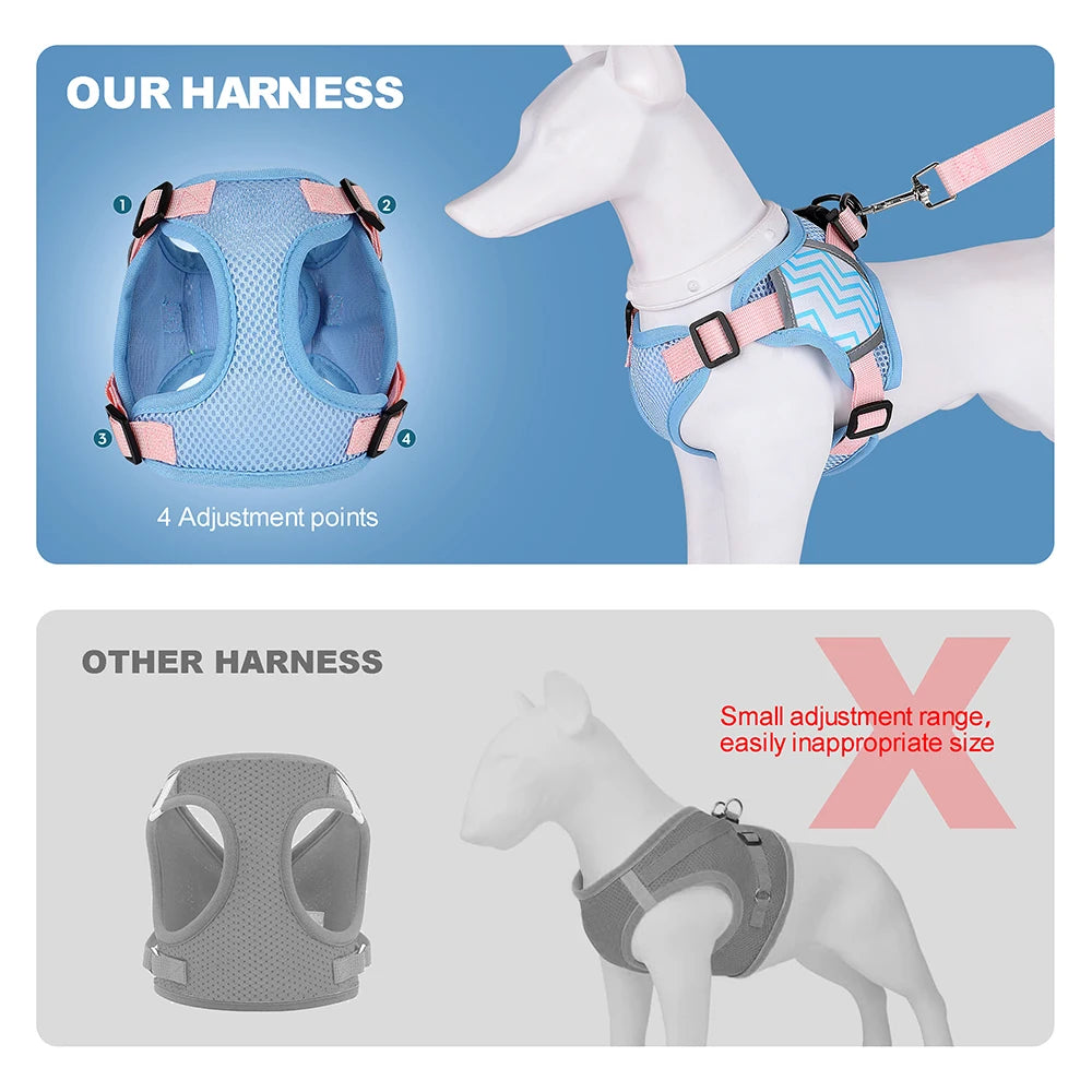 Soft Mesh Dog Harness and Leash Set - Reflective Breathable Vest for Small to Large Dogs - Happy Tail Center