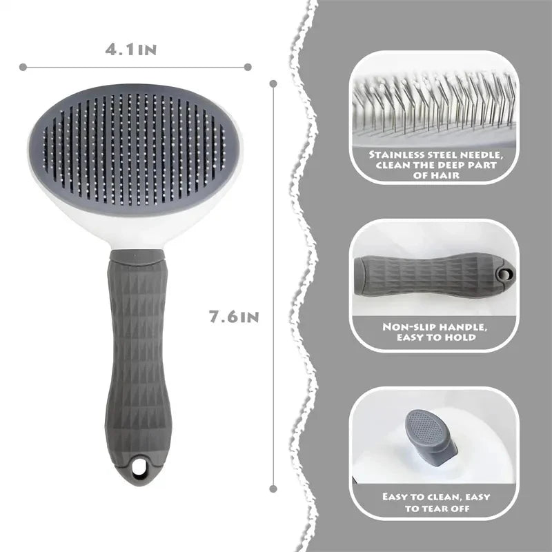 Self-Cleaning Pet Hair Removal Comb - Cat Slicker Brush for Grooming - Dog Combs and Cat Accessories - Happy Tail Center