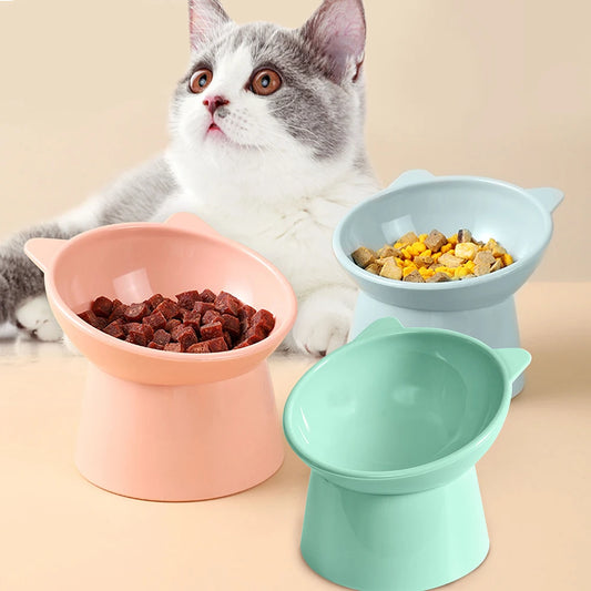 Cute Cat Bowl with High Foot - 45° Neck Protector Feeder for Cats, Elevated Pet Food Bowl - Happy Tail Center