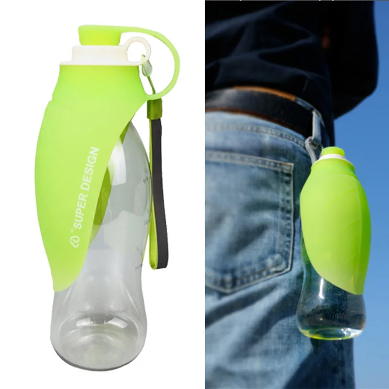 Portable Pet Water Bottle with Silicone Leaf Bowl - 580ml Travel Dispenser for Dogs and Cats