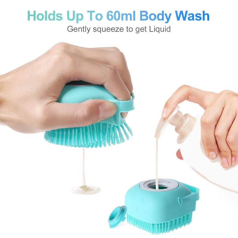 Pet Dog Shampoo Brush - 2.7oz (80ml) Cat Massage Comb Grooming Scrubber - Soft Silicone Rubber for Bathing Short Hair - Happy Tail Center