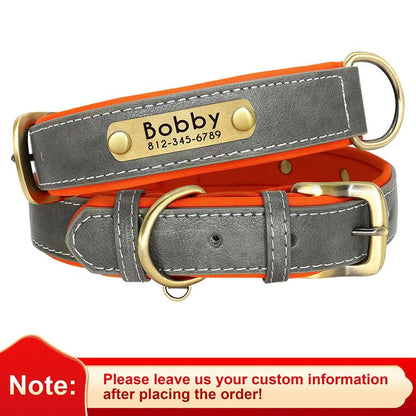 Soft Padded Leather Dog Collar with Custom ID Nameplate: Free Engraving - View 6 - Happy Tail Center