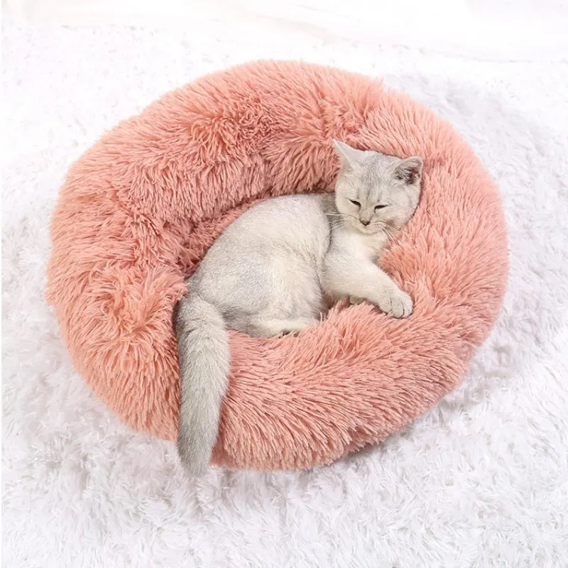 Super Soft Long Plush Round Pet Bed for Large Dogs - Cozy Cat Bed & Medium Dog House - Happy Tail Center