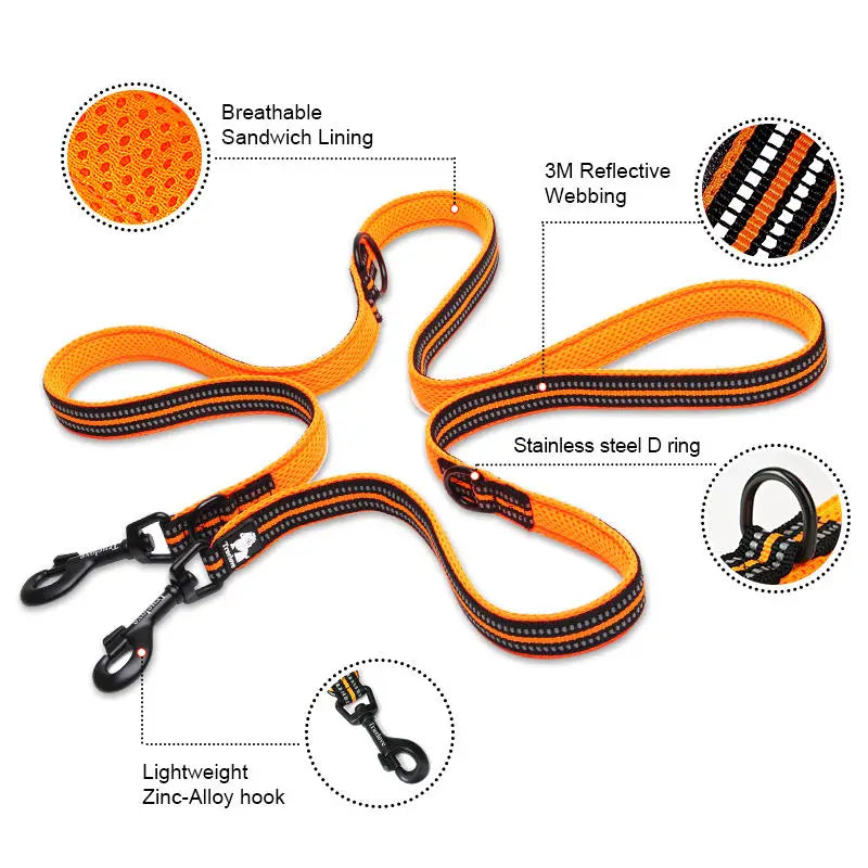 7-in-1 Multi-Function Adjustable Dog Lead | Hands-Free Reflective Pet Training Leash for Walking Two Dogs - Happy Tail Center