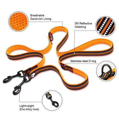 7-in-1 Multi-Function Adjustable Dog Lead: Hands-Free Reflective Leash for Two Dogs - View 3 - Happy Tail Center