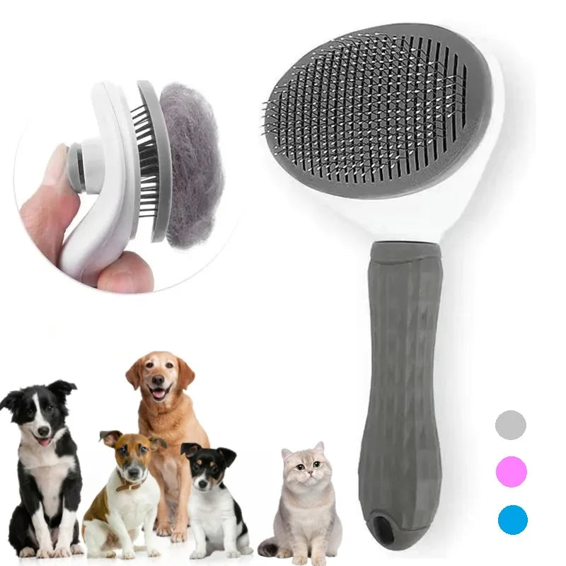 Self-Cleaning Pet Hair Removal Comb - Cat Slicker Brush for Grooming - Dog Combs and Cat Accessories - Happy Tail Center