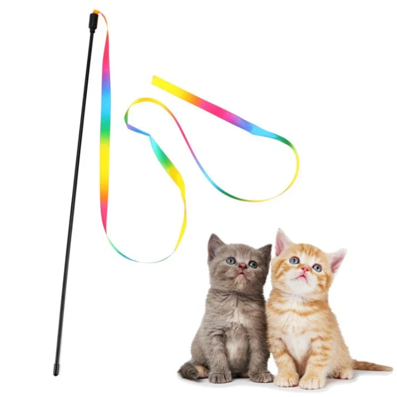 2PCS Rainbow Strips Cat Teaser Wand | Interactive Pet Toys for Cats