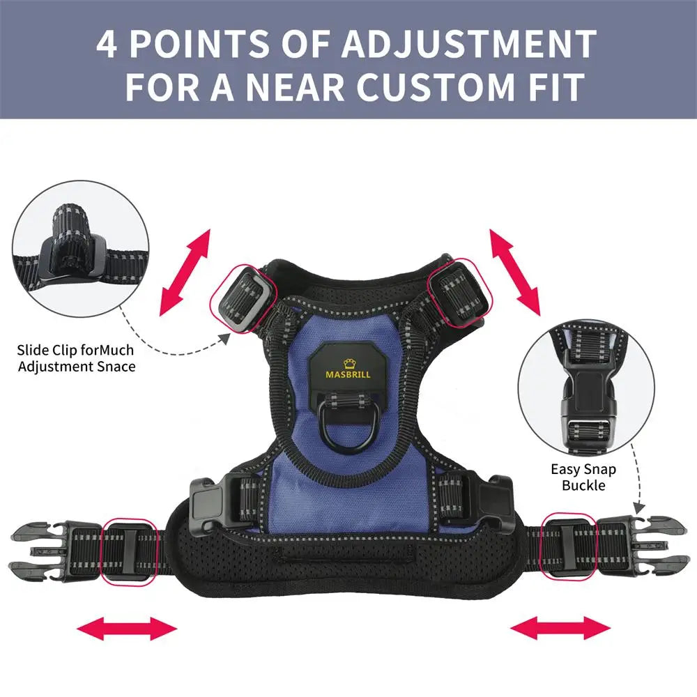 No Pull Dog Harness - Reflective Nylon Adjustable Vest for Medium and Large Dogs - Safety Lead for Walking and Running - Happy Tail Center