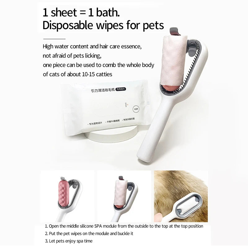 Cat Grooming Brush: Floating Hair Removal Cleaning Comb with Disposable Wipes - Pet Grooming Accessories for Cats and Dogs - Happy Tail Center