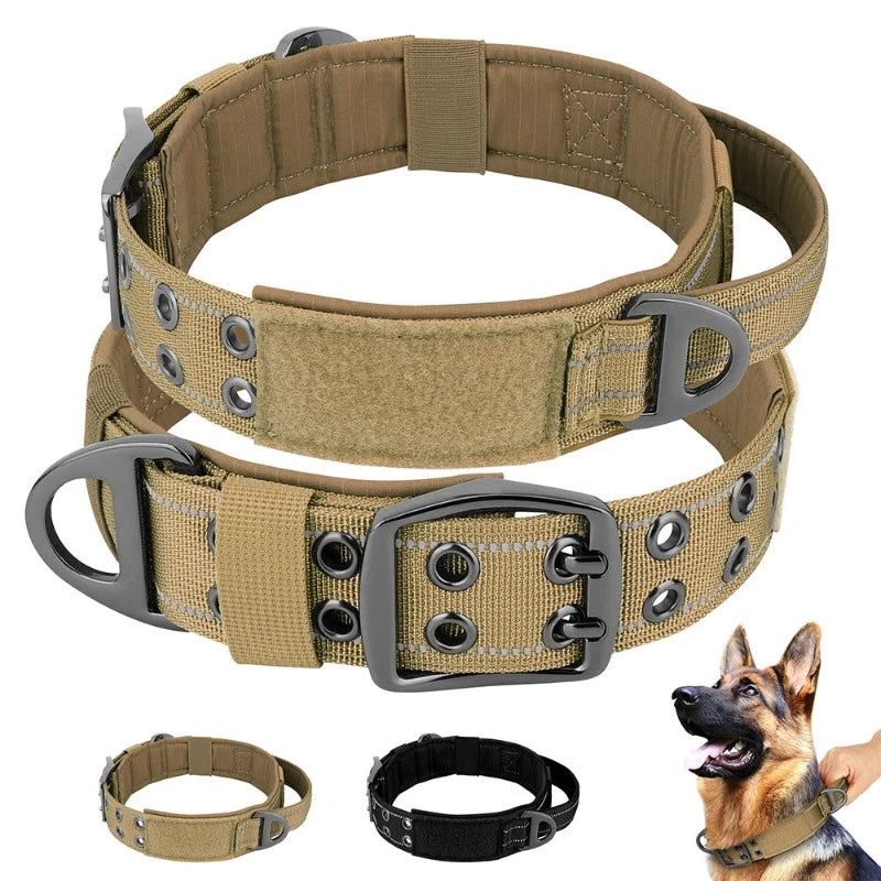 Military Tactical Dog Collar - Nylon Wide Training Collar with Handle for Medium and Large Dogs - Happy Tail Center