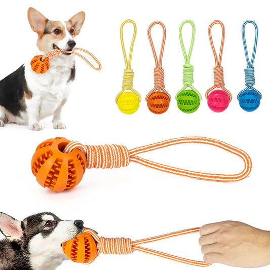 Interactive Pet Treat Balls with Rope - Engaging Rubber Toy for Dogs