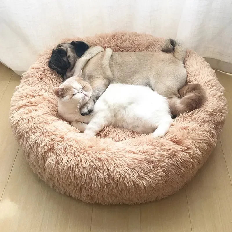 Super Soft Long Plush Round Pet Bed for Large Dogs - Cozy Cat Bed & Medium Dog House - Happy Tail Center