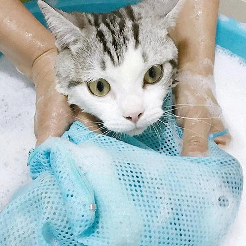 Adjustable Mesh Cat Grooming Shower Bag - Polyester Wash Bag for Bathing and Nail Trimming - Happy Tail Center