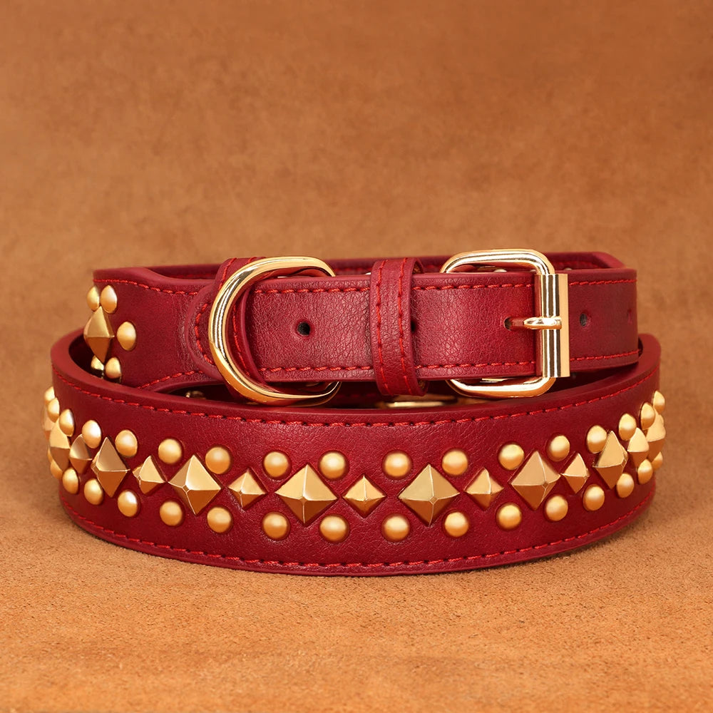 Cool Spiked Studded Leather Dog Collar - Adjustable for Pitbulls, Bulldogs, Boxers, Labs, and More - Happy Tail Center