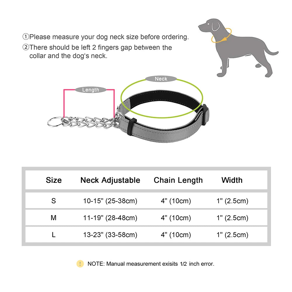 Reflective Adjustable Stainless Steel Choke Collar - Training Collar for Dogs