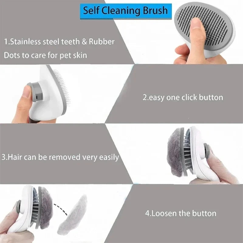 Self-Cleaning Pet Hair Removal Comb - Cat Slicker Brush for Grooming - Dog Combs and Cat Accessories - Happy Tail Center