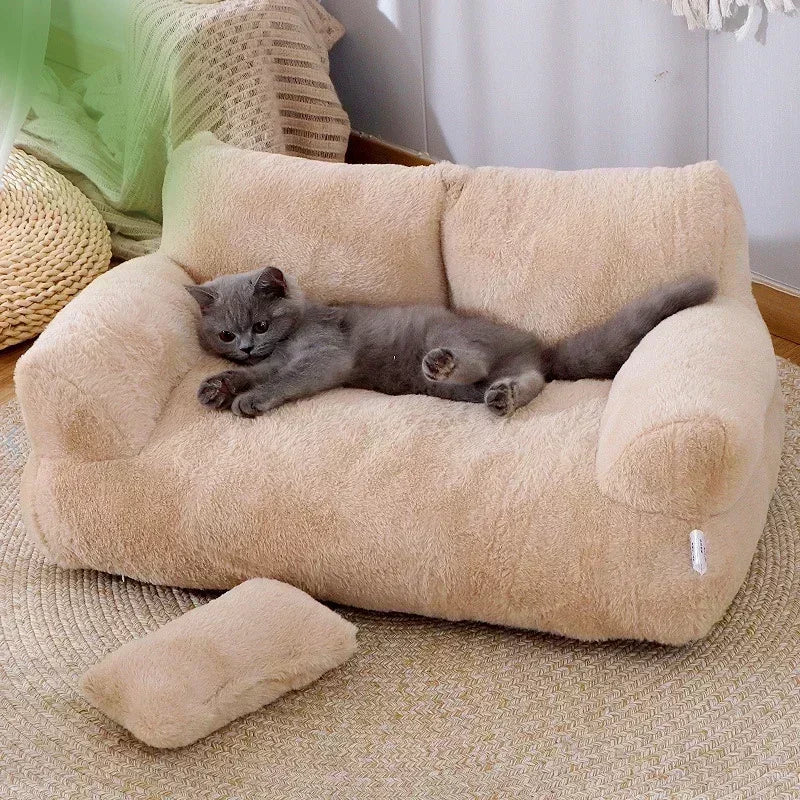 Winter Warm Cat Sofa Bed | Detachable Plush Sleeping Cushion for Small Pets