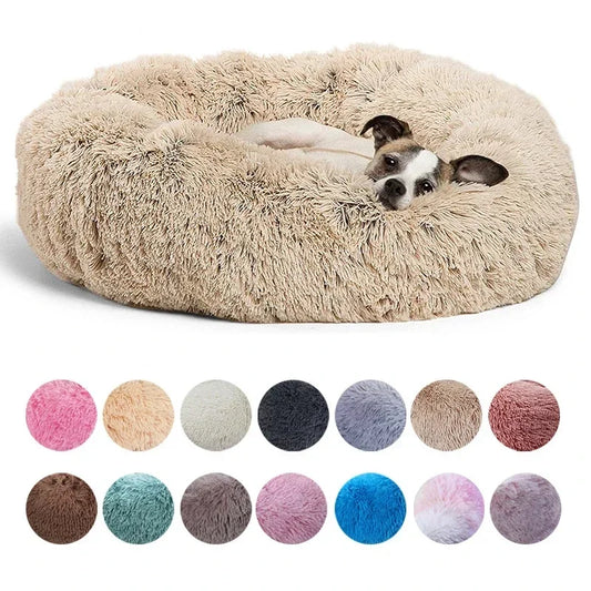 Super Soft Long Plush Round Pet Bed for Large Dogs - Cozy Cat Bed & Medium Dog House - Happy Tail Center