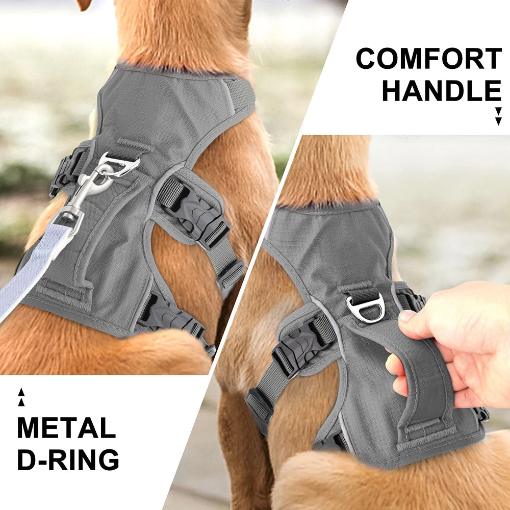 No Pull Reflective Nylon Dog Harness - Adjustable Waterproof Mesh Vest with Handle for Small to Large Dogs - Happy Tail Center