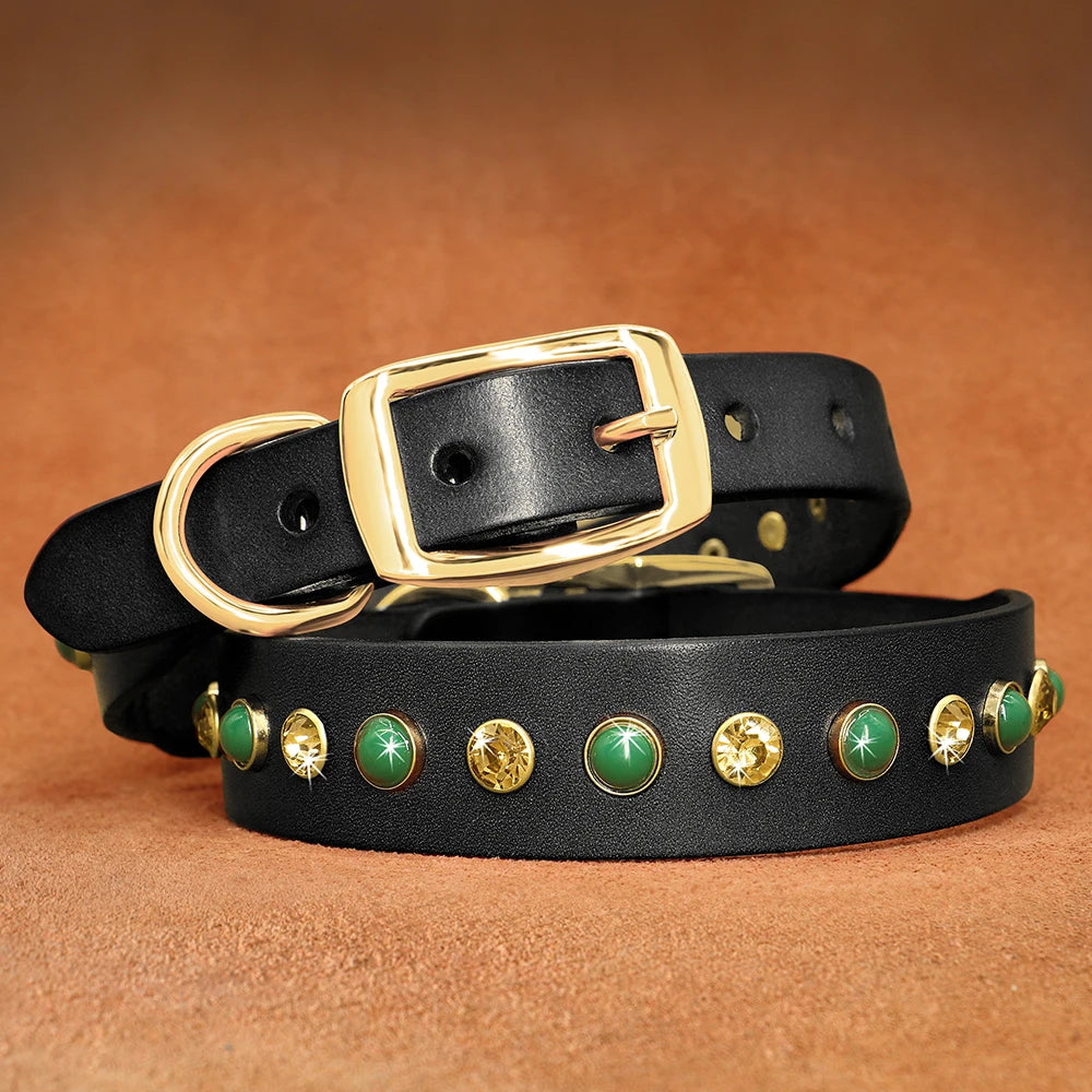 Adjustable Rhinestone Leather Pet Collar - Bling Collar for Small to Medium Dogs and Cats