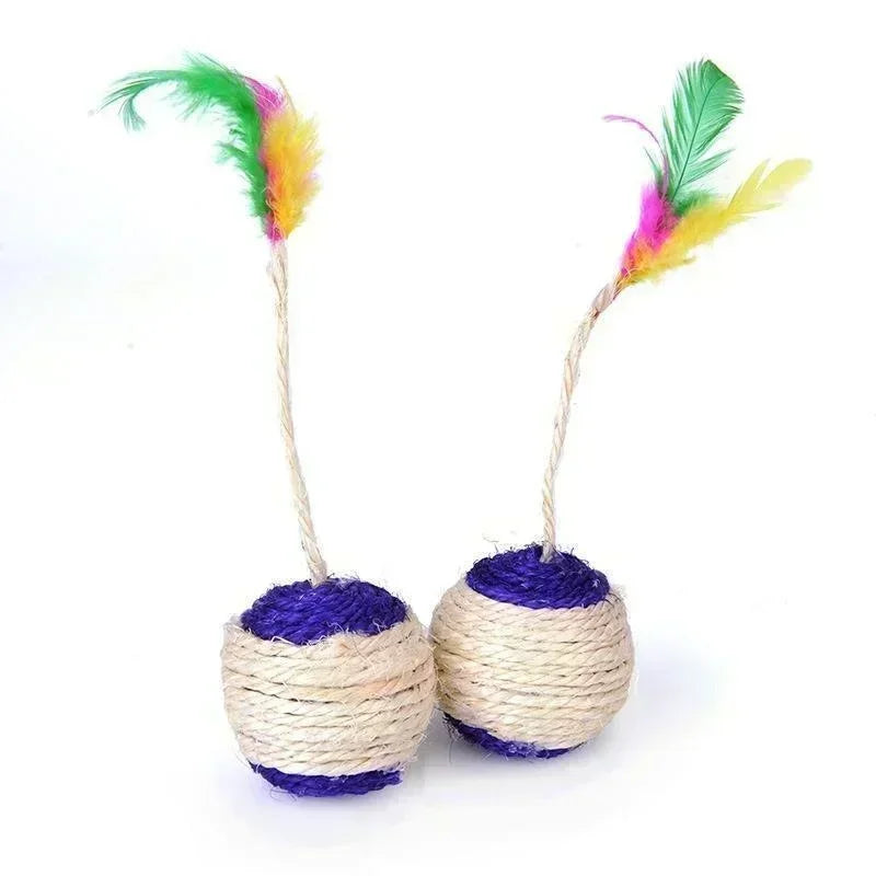 Interactive Sisal Scratching Ball Cat Toy with Feathers