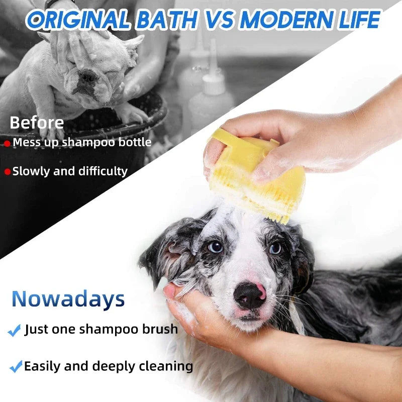 Pet Dog Shampoo Brush - 2.7oz (80ml) Cat Massage Comb Grooming Scrubber - Soft Silicone Rubber for Bathing Short Hair - Happy Tail Center